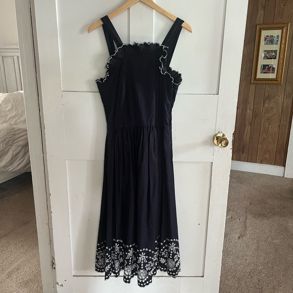 Sea New York Black Smocked Ruffled Midi Dress